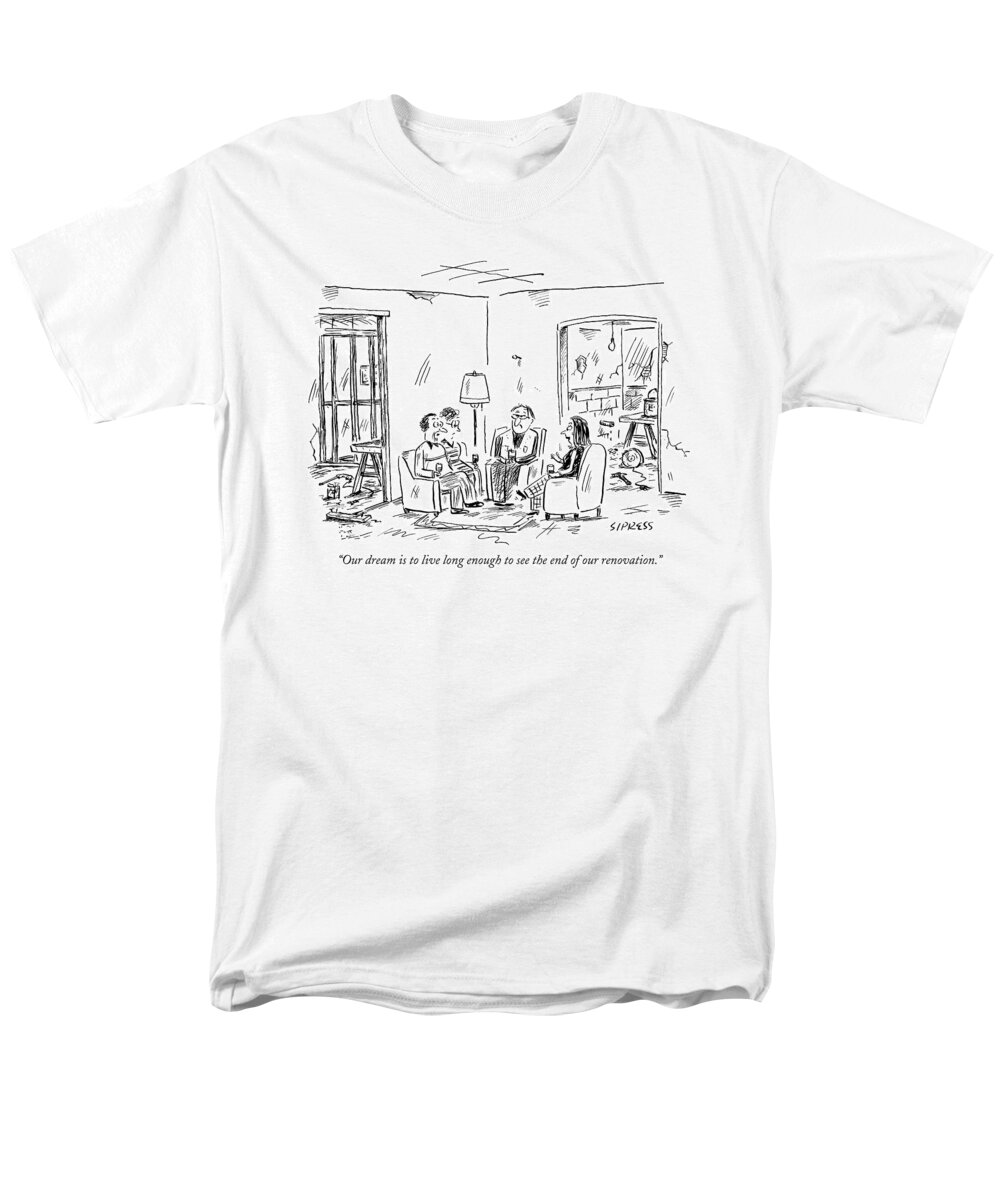 Interiors Architecture Problems 

(two Couples Sitting In The Middle Of A House Being Renovated.) 122043 Dsi David Sipress Men's T-Shirt (Regular Fit) featuring the drawing Two Couples Sitting In The Middle Of A House by David Sipress