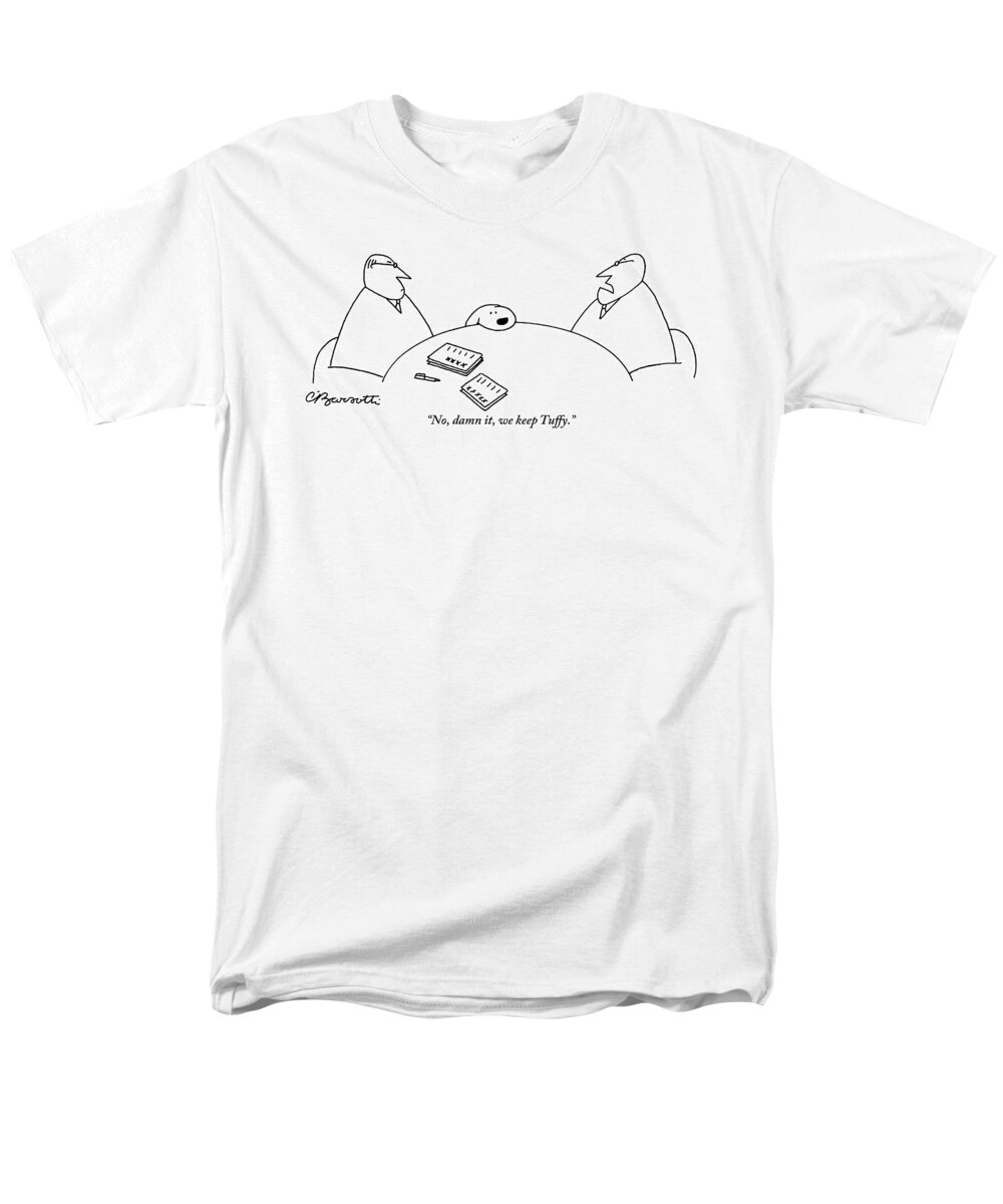 Dogs Men's T-Shirt (Regular Fit) featuring the drawing Two Men Are Seen Sitting At A Table With Papers by Charles Barsotti
