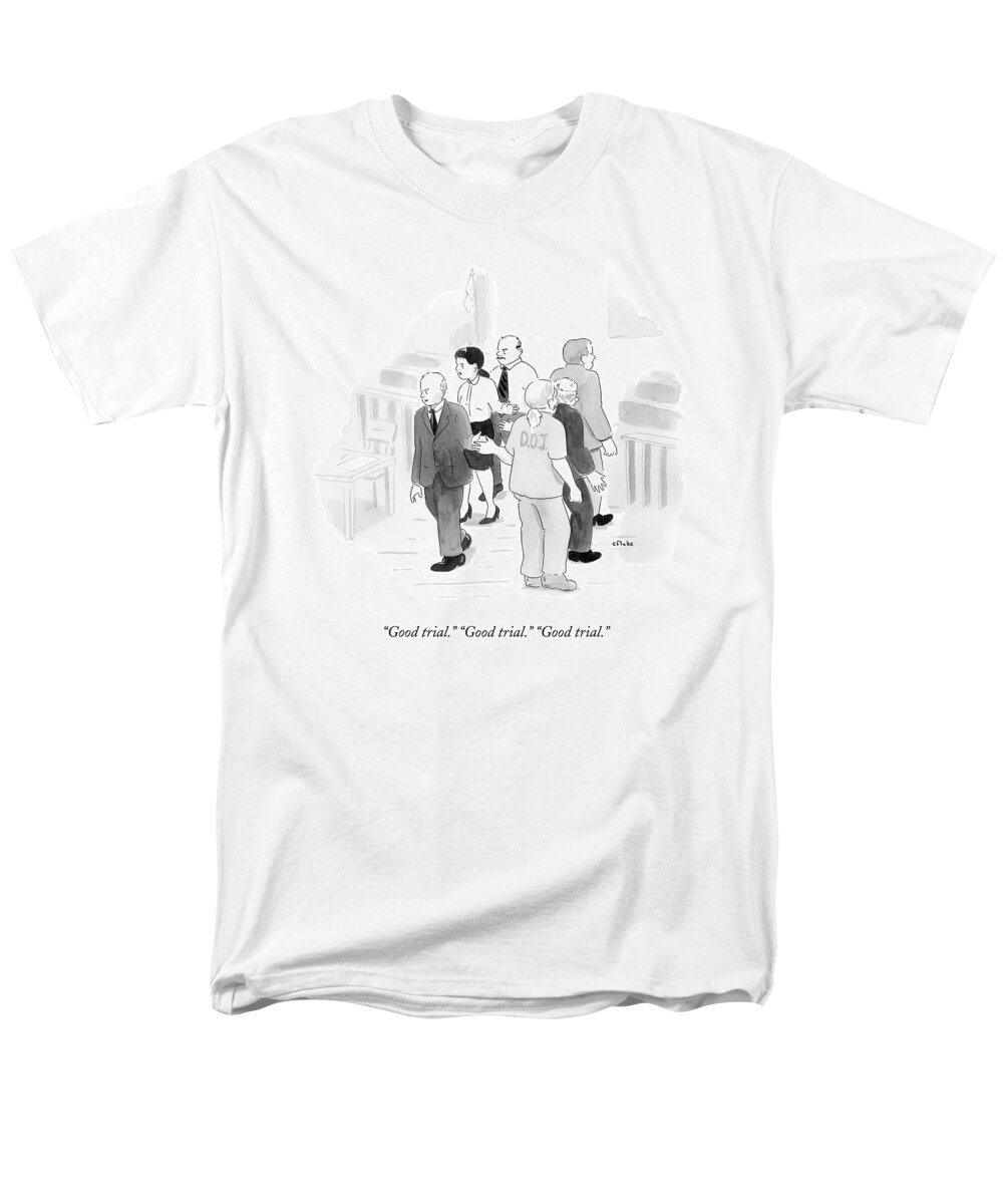 Courtroom Men's T-Shirt (Regular Fit) featuring the drawing Two Rows Of Three People High Five Each Other by Emily Flake