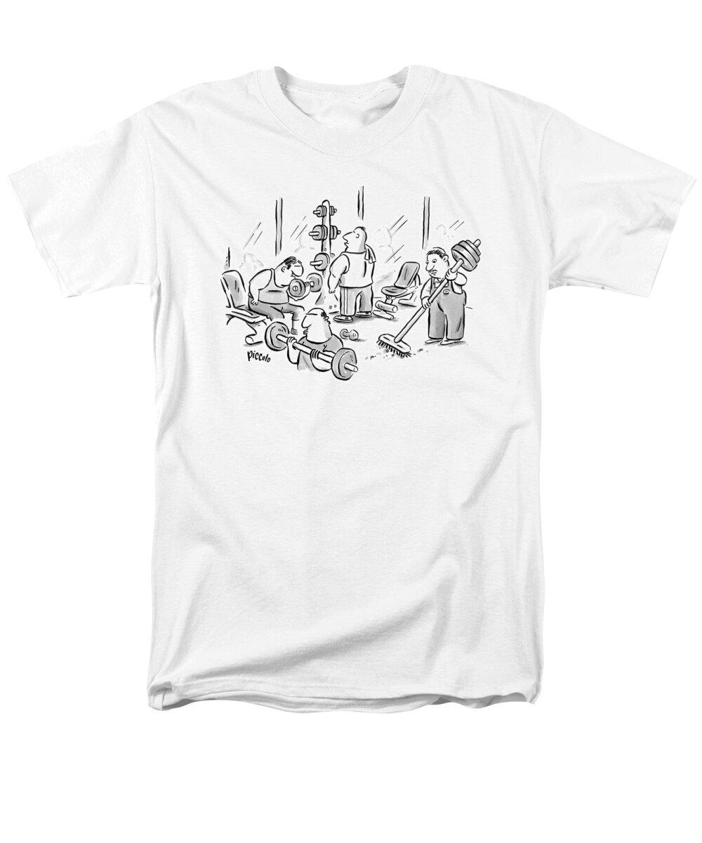 Weightroom Janitor Men's T-Shirt (Regular Fit) featuring the drawing New Yorker November 24th, 2008 by Rina Piccolo