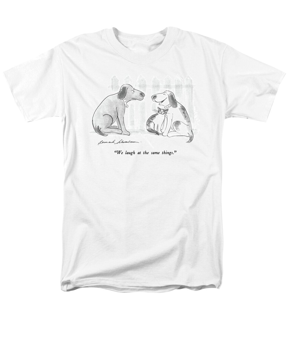 
We Laugh At The Same Things. 
Dog Men's T-Shirt (Regular Fit) featuring the drawing We Laugh At The Same Things by Bernard Schoenbaum