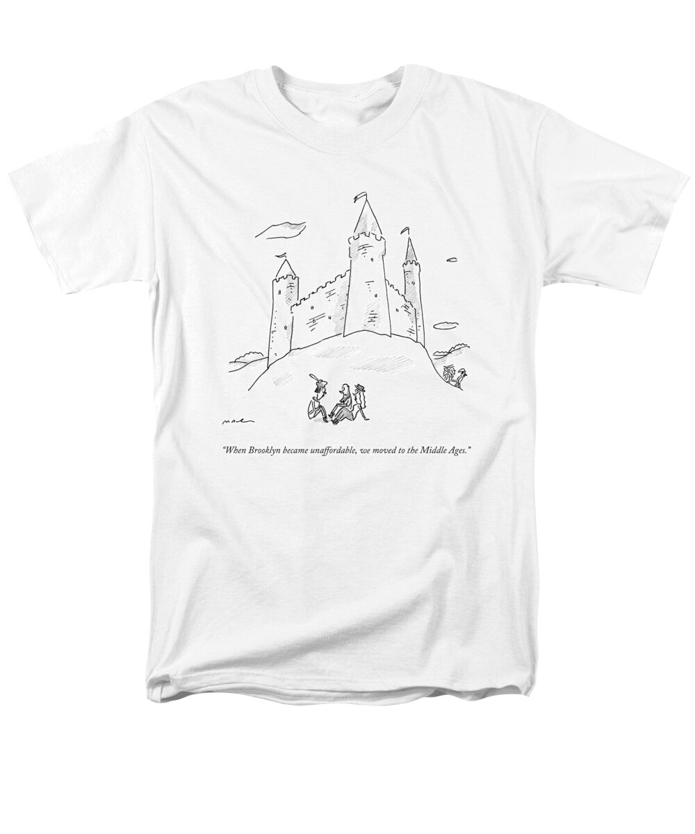 Rent Men's T-Shirt (Regular Fit) featuring the drawing When Brooklyn Became Unaffordable by Michael Maslin