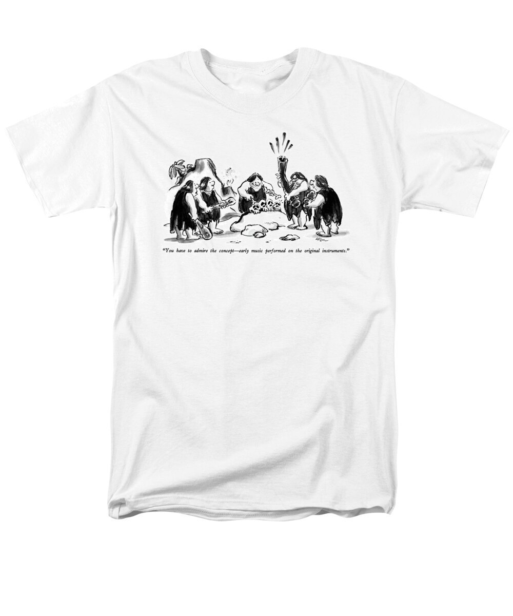 

 Caveman Playing Four Skulls With Bones. 
Stone Age Men's T-Shirt (Regular Fit) featuring the drawing You Have To Admire The Concept - Early Music by Lee Lorenz
