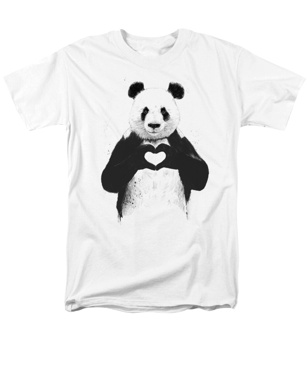 Panda Men's T-Shirt (Regular Fit) featuring the painting All you need is love by Balazs Solti