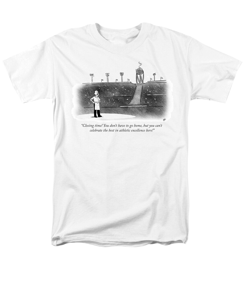 closing Time! You Don't Have To Go Home Men's T-Shirt (Regular Fit) featuring the drawing Closing Time by Pia Guerra