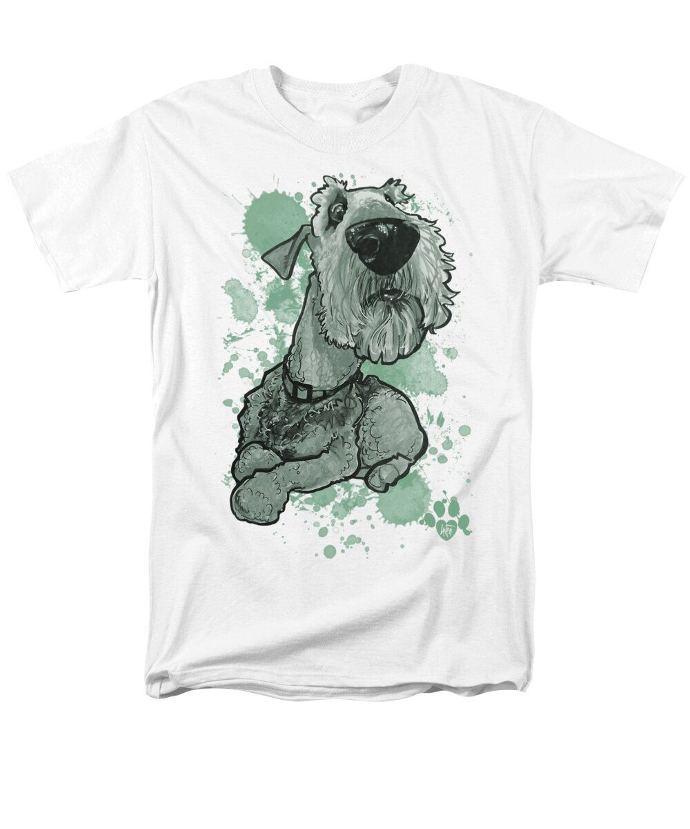 Airedale Terrier Men's T-Shirt (Regular Fit) featuring the drawing Green Paint Splatter Airedale Terrier by Canine Caricatures By John LaFree