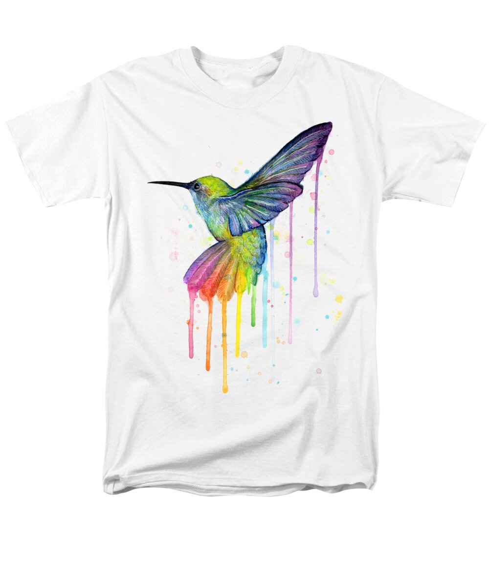 Hummingbird Men's T-Shirt (Regular Fit) featuring the painting Hummingbird of Watercolor Rainbow by Olga Shvartsur