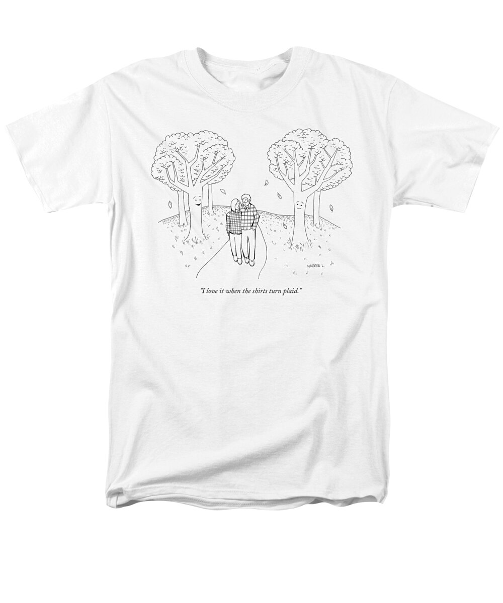 I Love It When The Shirts Turn Plaid. Men's T-Shirt (Regular Fit) featuring the drawing I love it when the shirts turn plaid by Maggie Larson