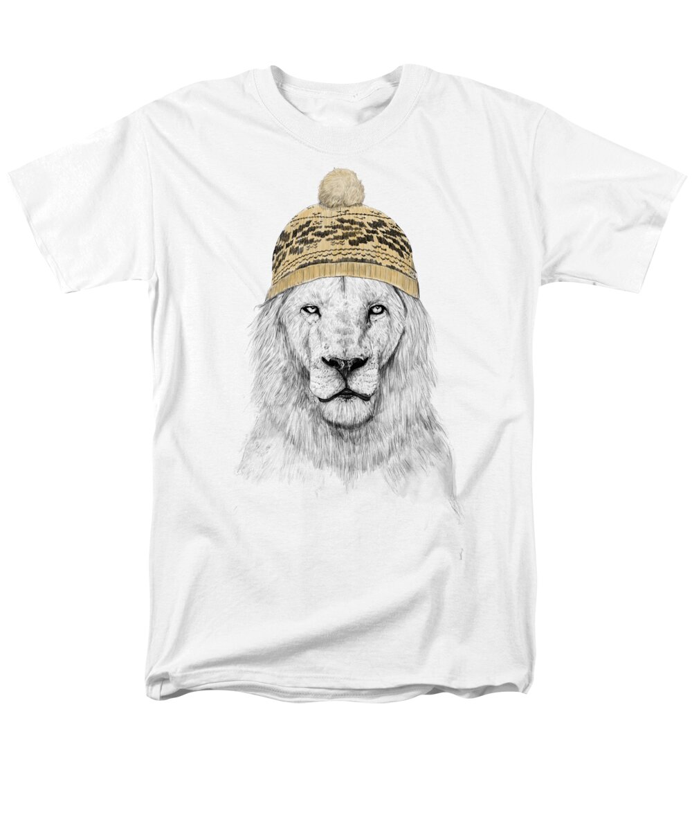 #faaAdWordsBest Men's T-Shirt (Regular Fit) featuring the drawing Winter lion by Balazs Solti