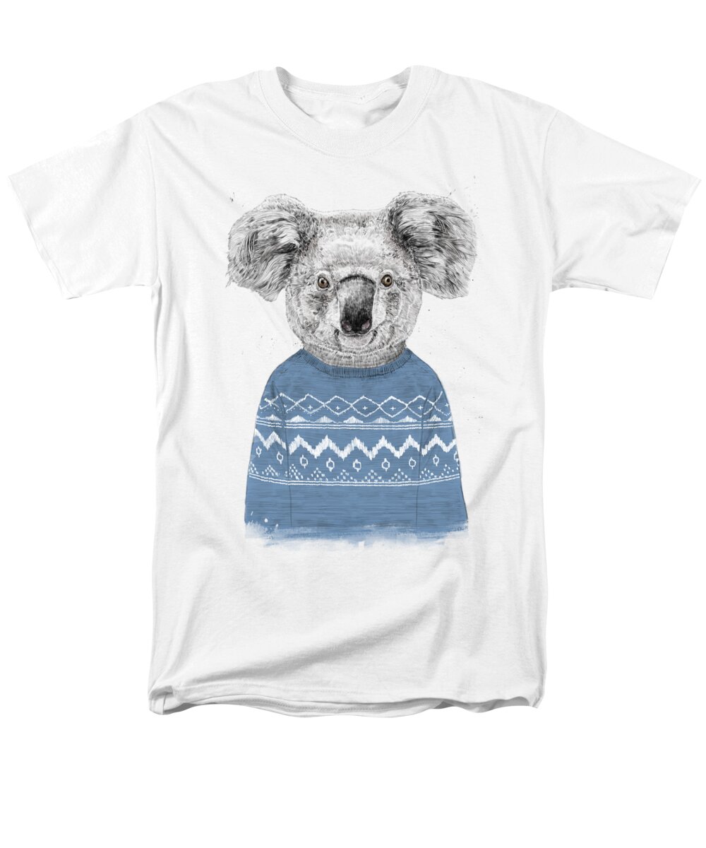 Koala Men's T-Shirt (Regular Fit) featuring the drawing Winter koala by Balazs Solti