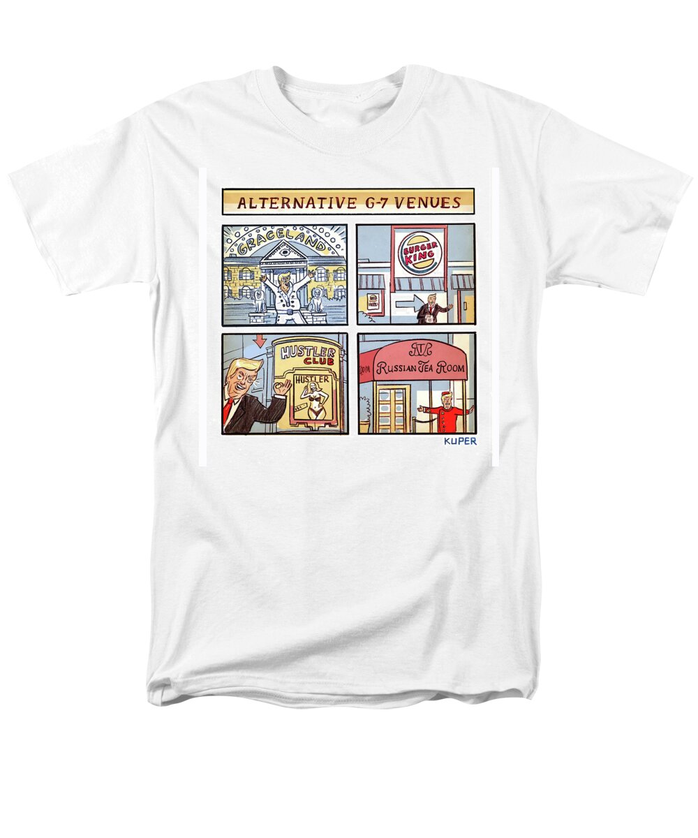 Captionless Men's T-Shirt (Regular Fit) featuring the drawing Alternative G-7 Venues by Peter Kuper