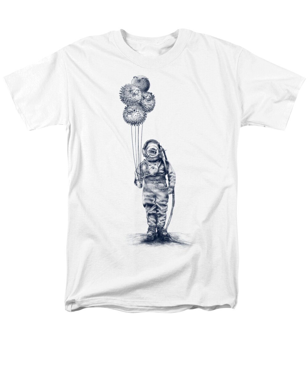 Pen And Ink Men's T-Shirt (Regular Fit) featuring the drawing Balloon Fish option by Eric Fan