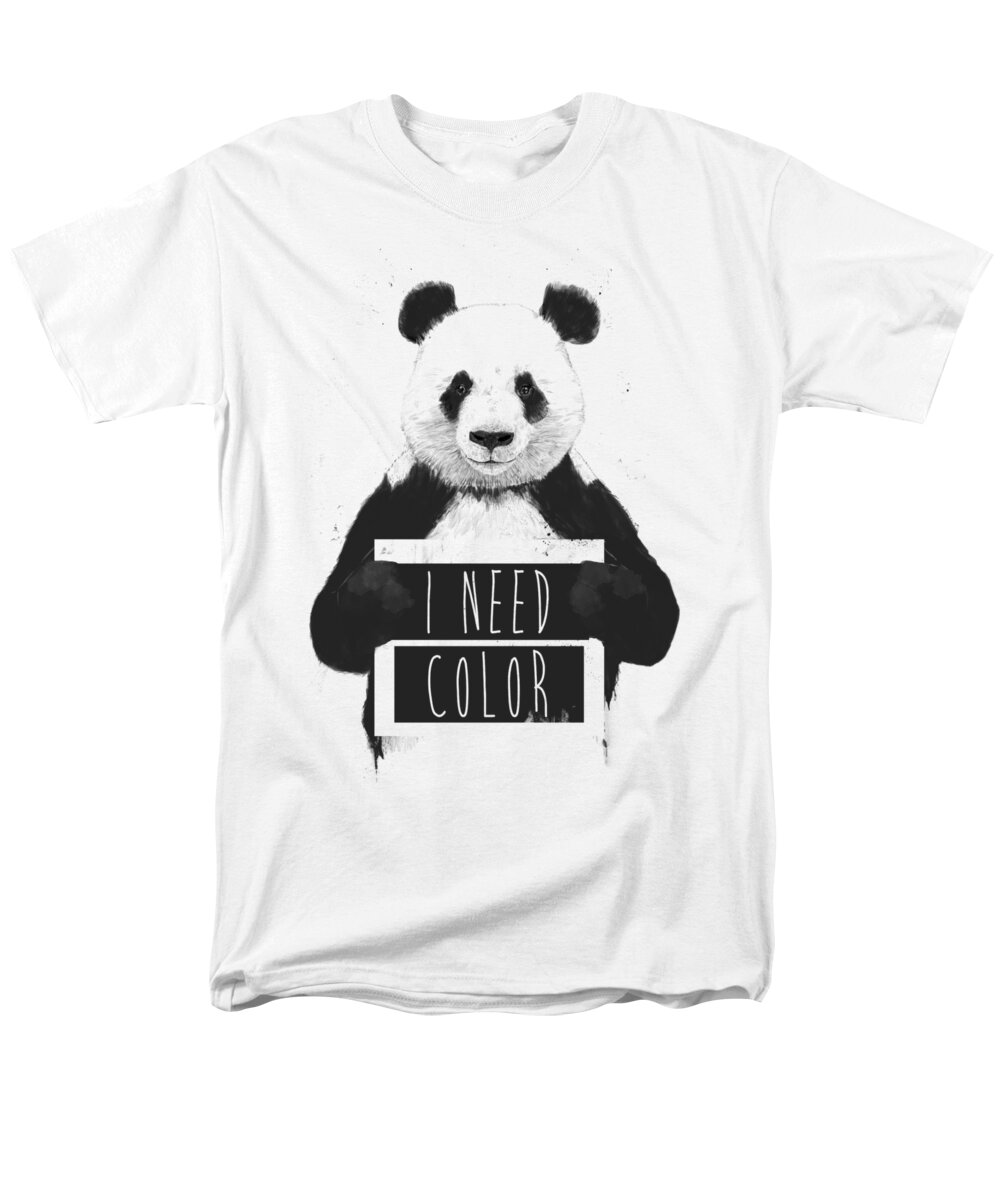 Panda Men's T-Shirt (Regular Fit) featuring the mixed media I need color by Balazs Solti