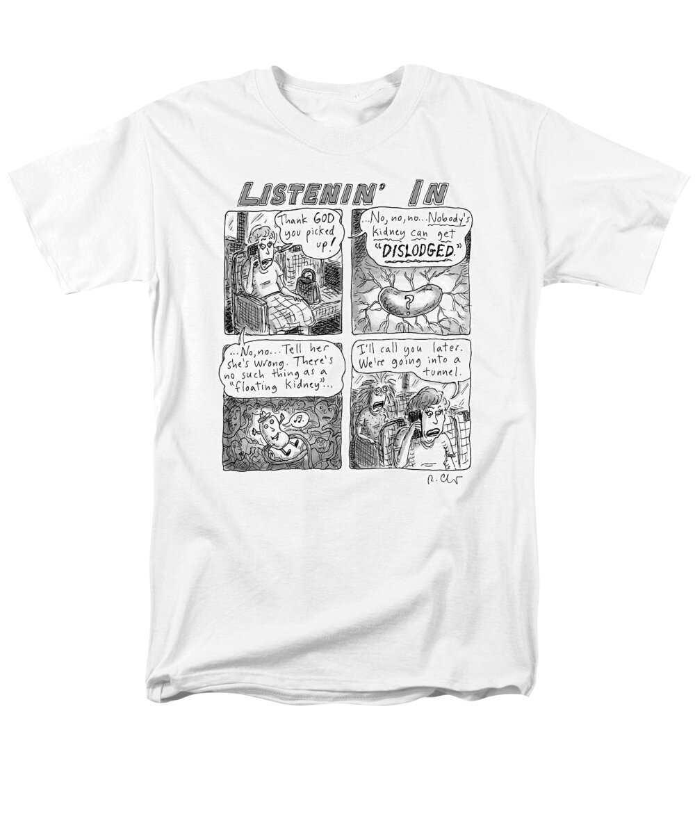 Captionless Men's T-Shirt (Regular Fit) featuring the drawing Listenin' In by Roz Chast