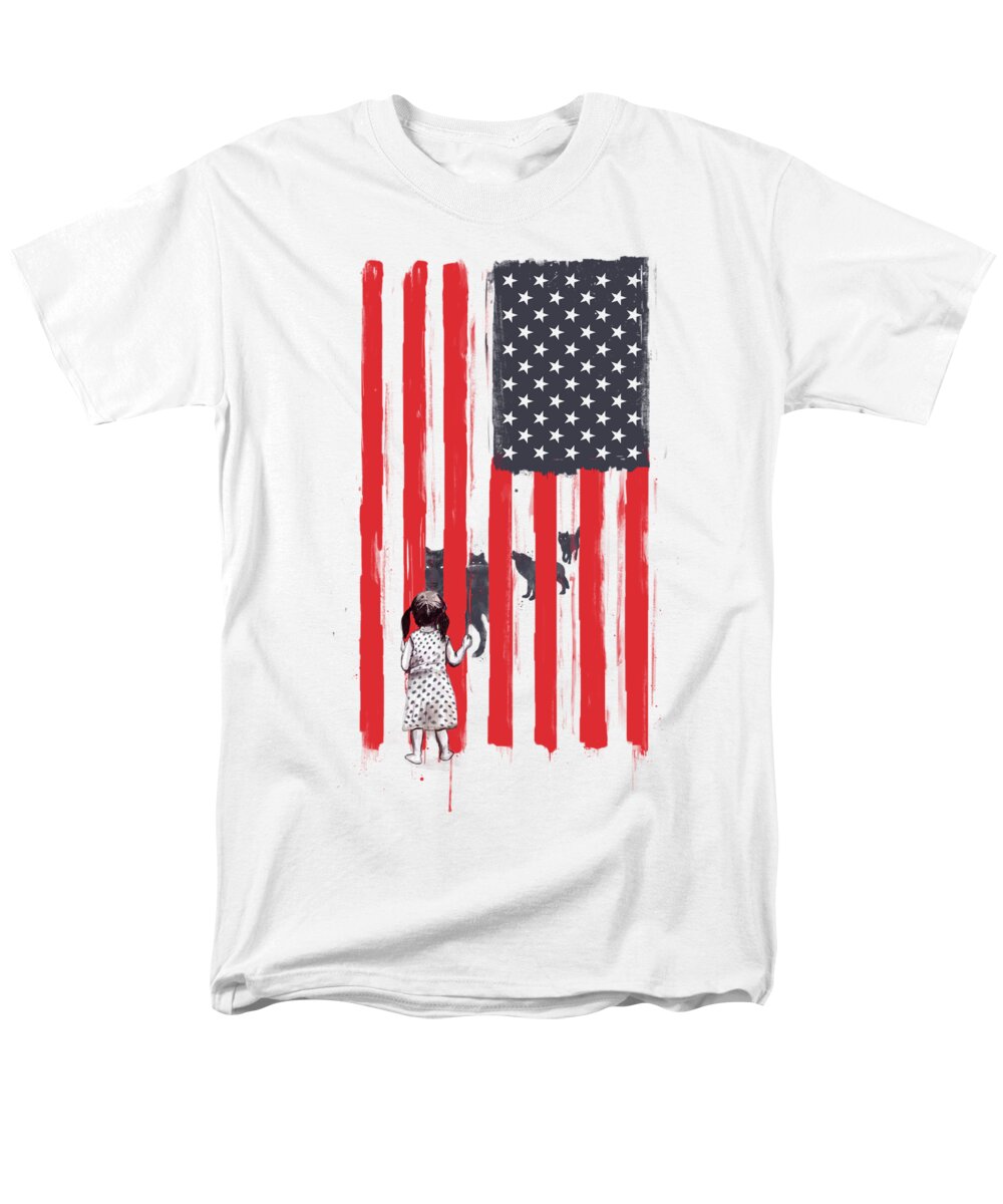 Usa Men's T-Shirt (Regular Fit) featuring the painting Little girl and wolves by Balazs Solti