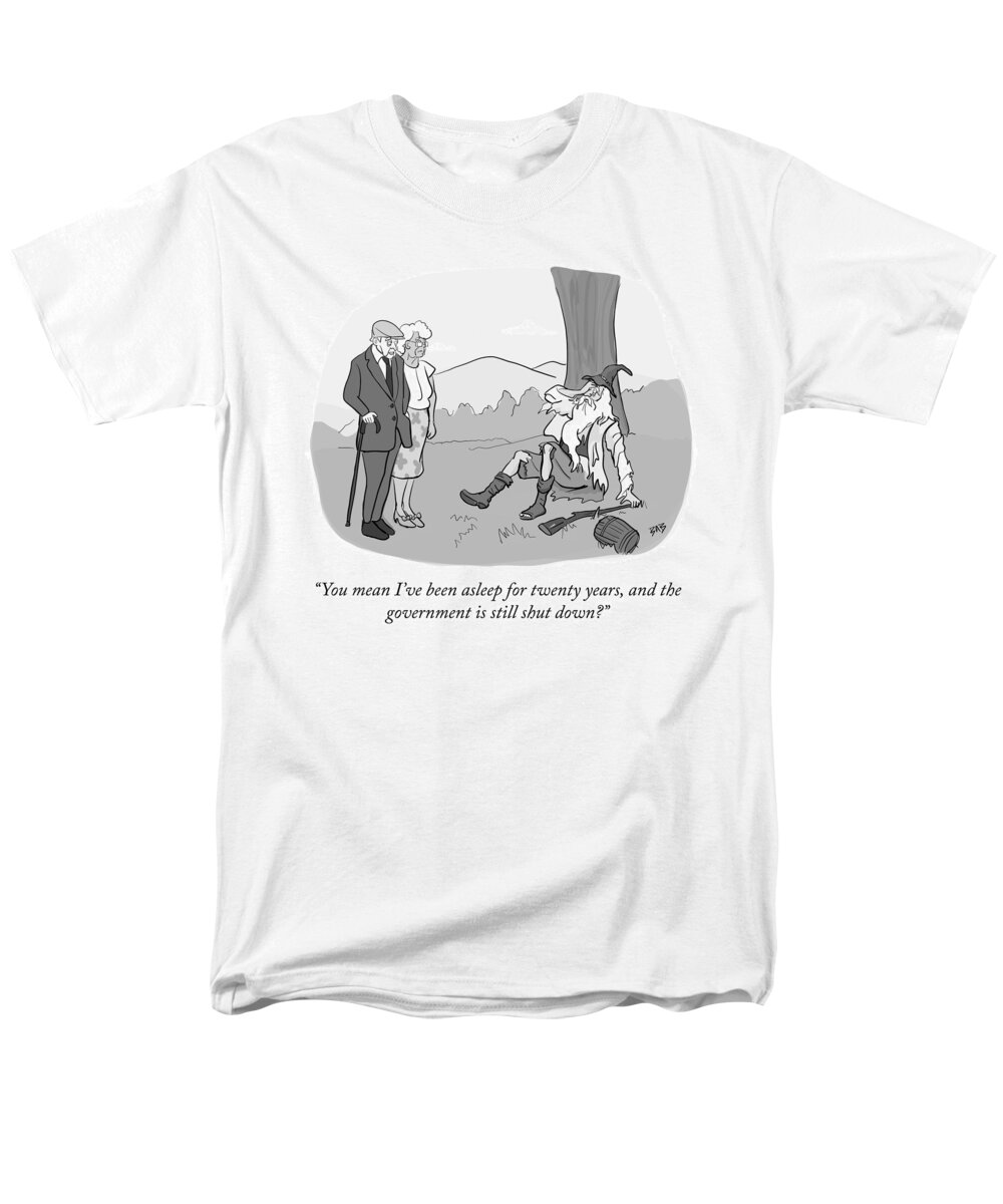 You Mean I've Been Asleep For Twenty Years Men's T-Shirt (Regular Fit) featuring the drawing Rip van Winkle by Brooke Bourgeois