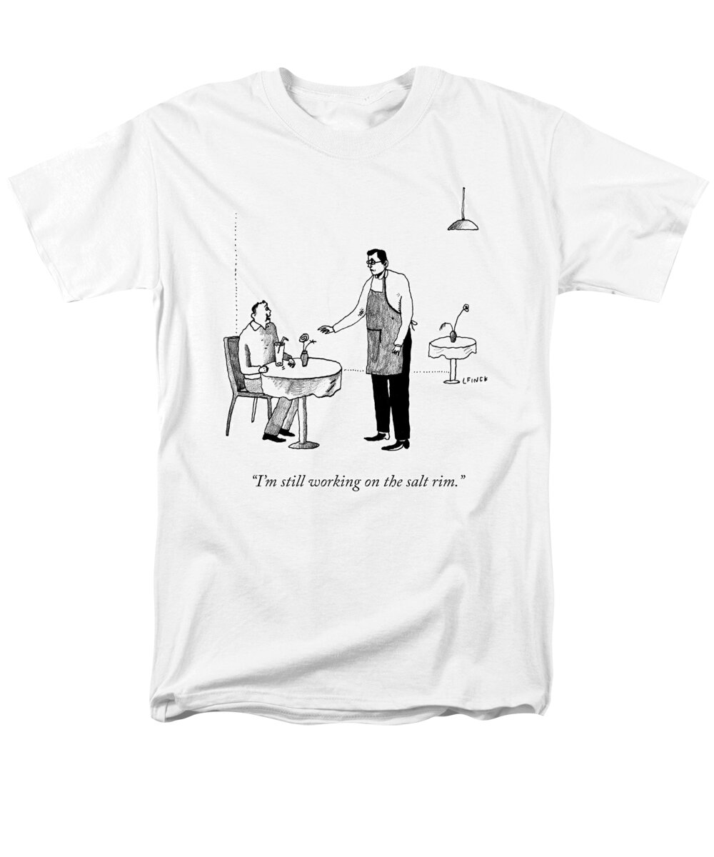 i'm Still Working On The Salt Rim. Waiter Men's T-Shirt (Regular Fit) featuring the drawing Still Working by Liana Finck
