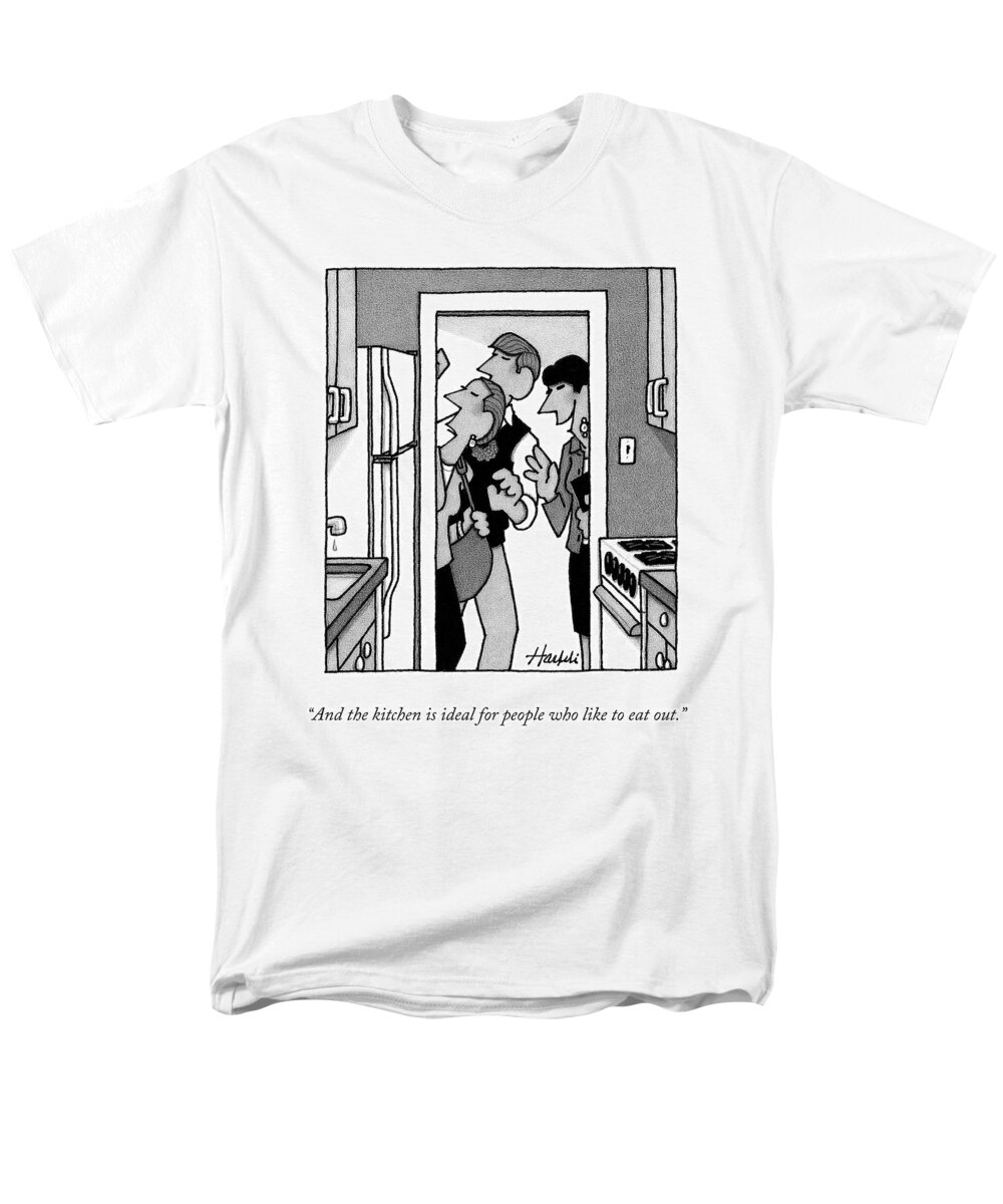 and The Kitchen Is Ideal For People Who Like To Eat Out. Real Estate Men's T-Shirt (Regular Fit) featuring the drawing The Ideal Kitchen by William Haefeli