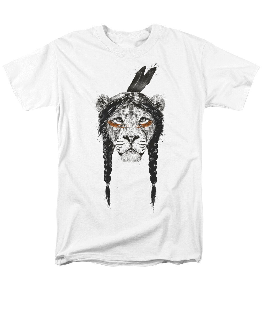 Lion Men's T-Shirt (Regular Fit) featuring the drawing Warrior lion by Balazs Solti