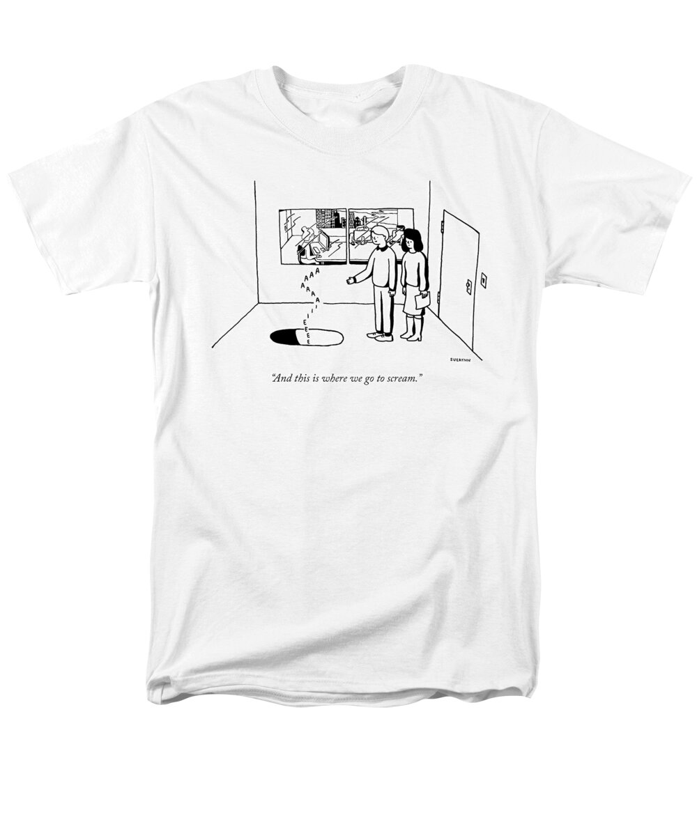 and This Is Where We Go To Scream. Scream Men's T-Shirt (Regular Fit) featuring the drawing Where We Go To Scream by Suerynn Lee
