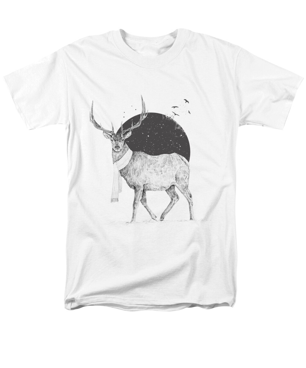 Deer Men's T-Shirt (Regular Fit) featuring the drawing Winter is all around by Balazs Solti