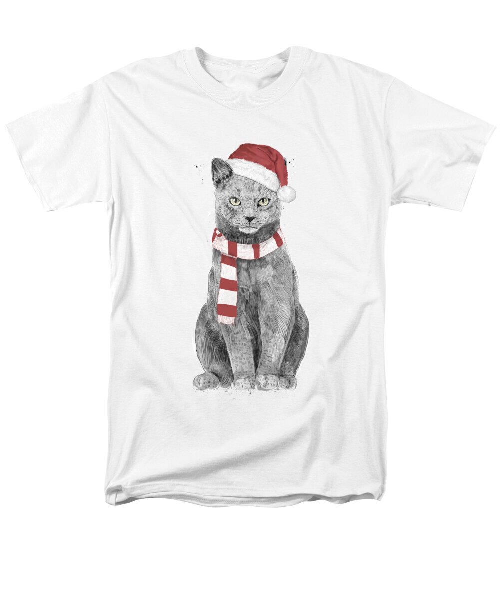 #faaAdWordsBest Men's T-Shirt (Regular Fit) featuring the mixed media Xmas cat by Balazs Solti