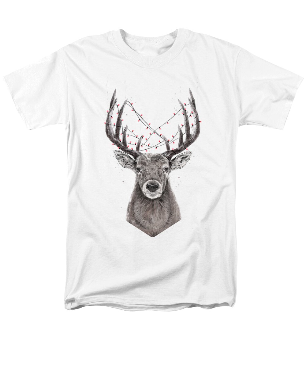 Deer Men's T-Shirt (Regular Fit) featuring the drawing Xmas deer by Balazs Solti