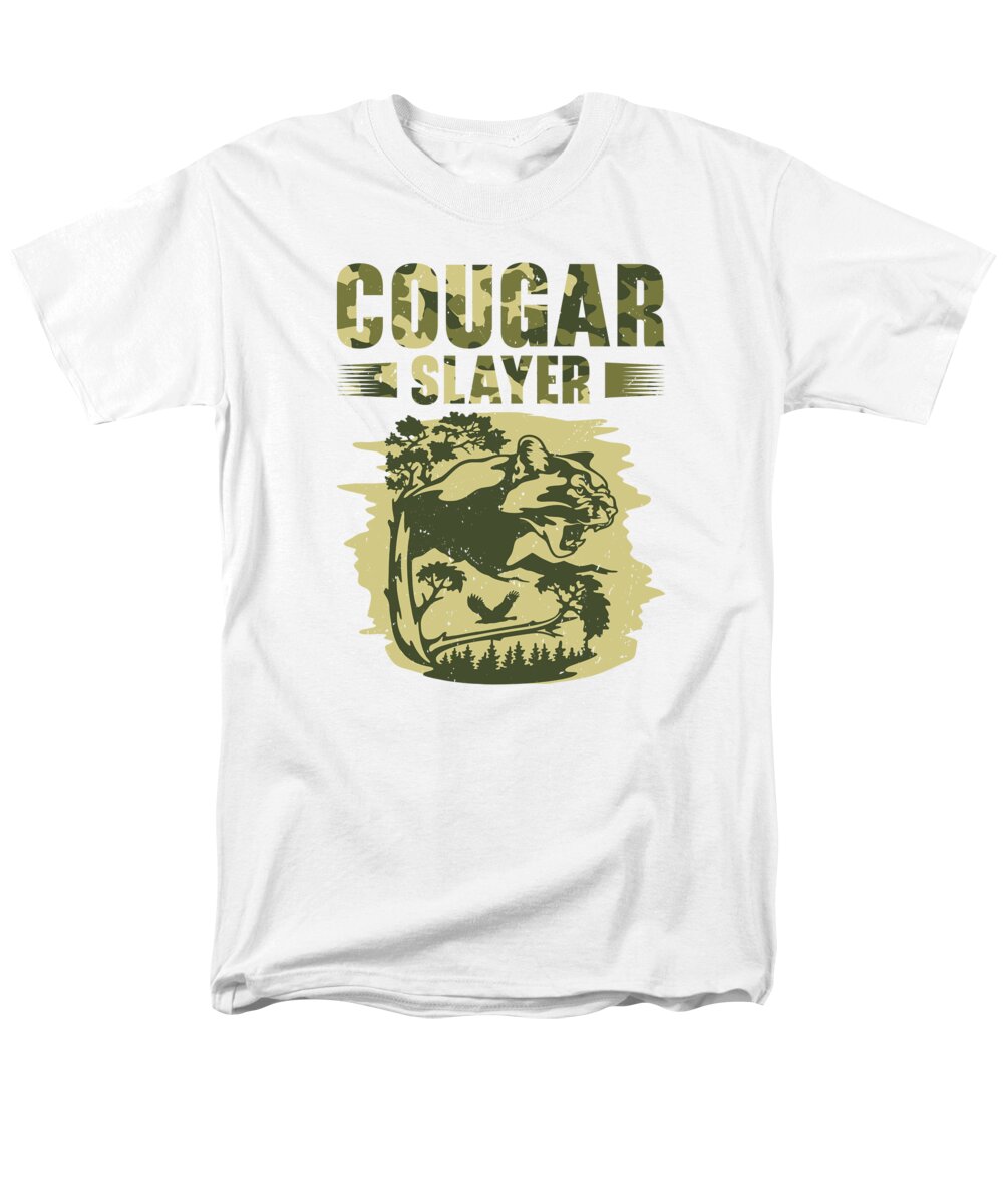 Cougar Slayer Men's T-Shirt (Regular Fit) featuring the digital art Cougar Slayer Wild Animal Big Cat Cougar Hunter #2 by Toms Tee Store