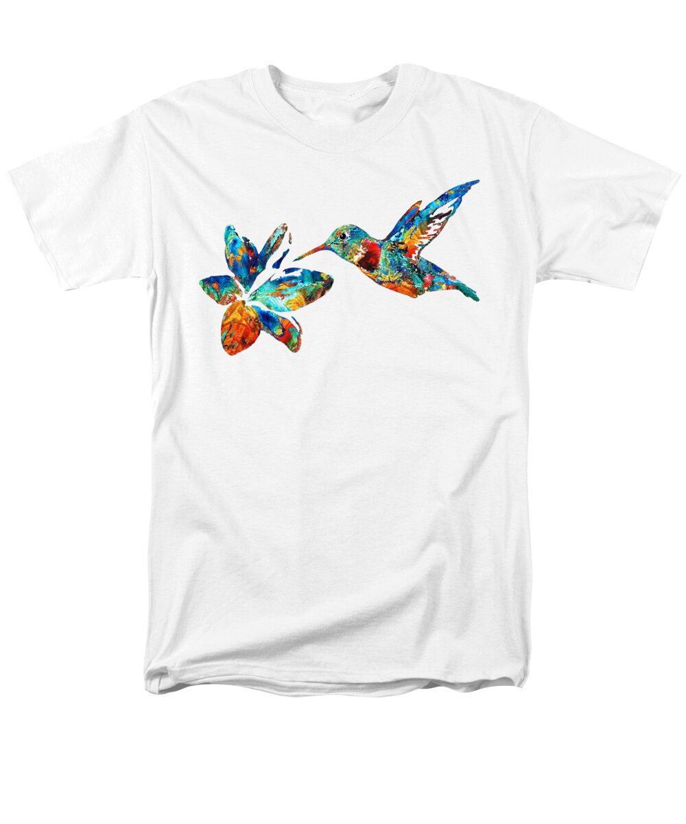Hummingbird Men's T-Shirt (Regular Fit) featuring the painting Colorful Hummingbird Art by Sharon Cummings by Sharon Cummings