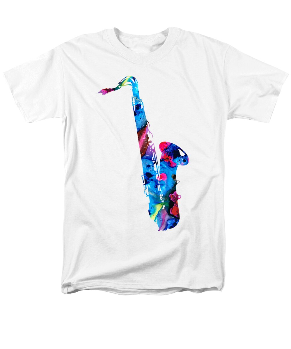 Saxophone Men's T-Shirt (Regular Fit) featuring the painting Colorful Saxophone 2 by Sharon Cummings by Sharon Cummings