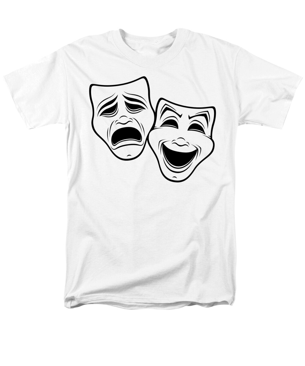 Acting Men's T-Shirt (Regular Fit) featuring the digital art Comedy And Tragedy Theater Masks Black Line by John Schwegel