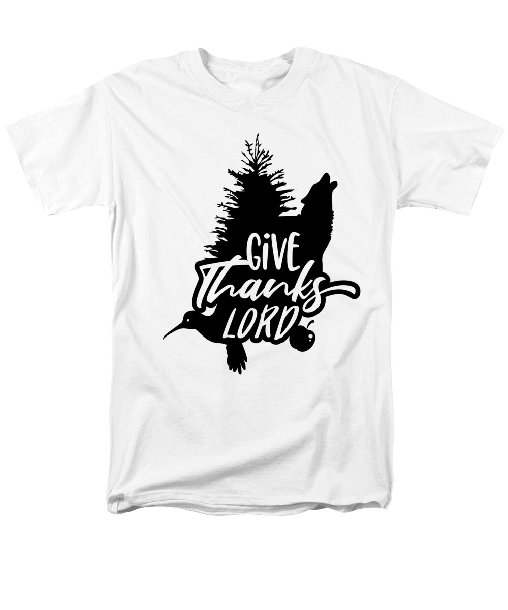 Hummingbird Men's T-Shirt (Regular Fit) featuring the digital art Give Thanks Lord Wolf Thanksgiving by Jacob Zelazny