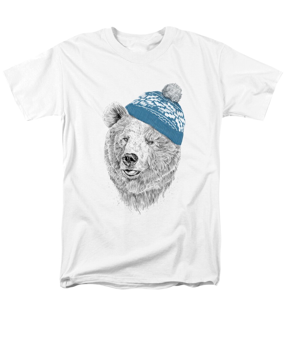 Bear Men's T-Shirt (Regular Fit) featuring the drawing Hello Winter by Balazs Solti