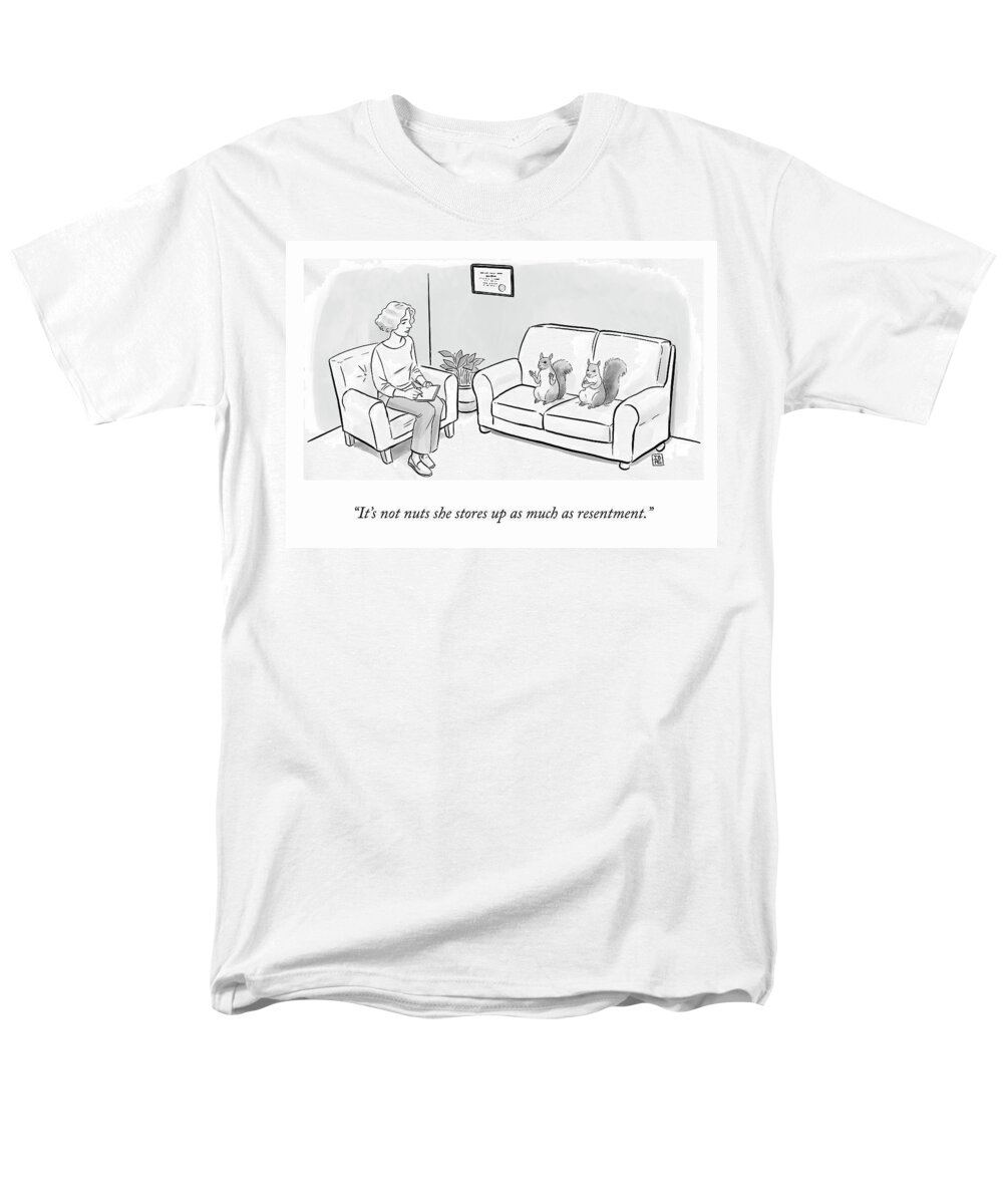 it's Not Nuts She Stores Up As Much As Resentment. Men's T-Shirt (Regular Fit) featuring the drawing It's Not Nuts by Pia Guerra and Ian Boothby