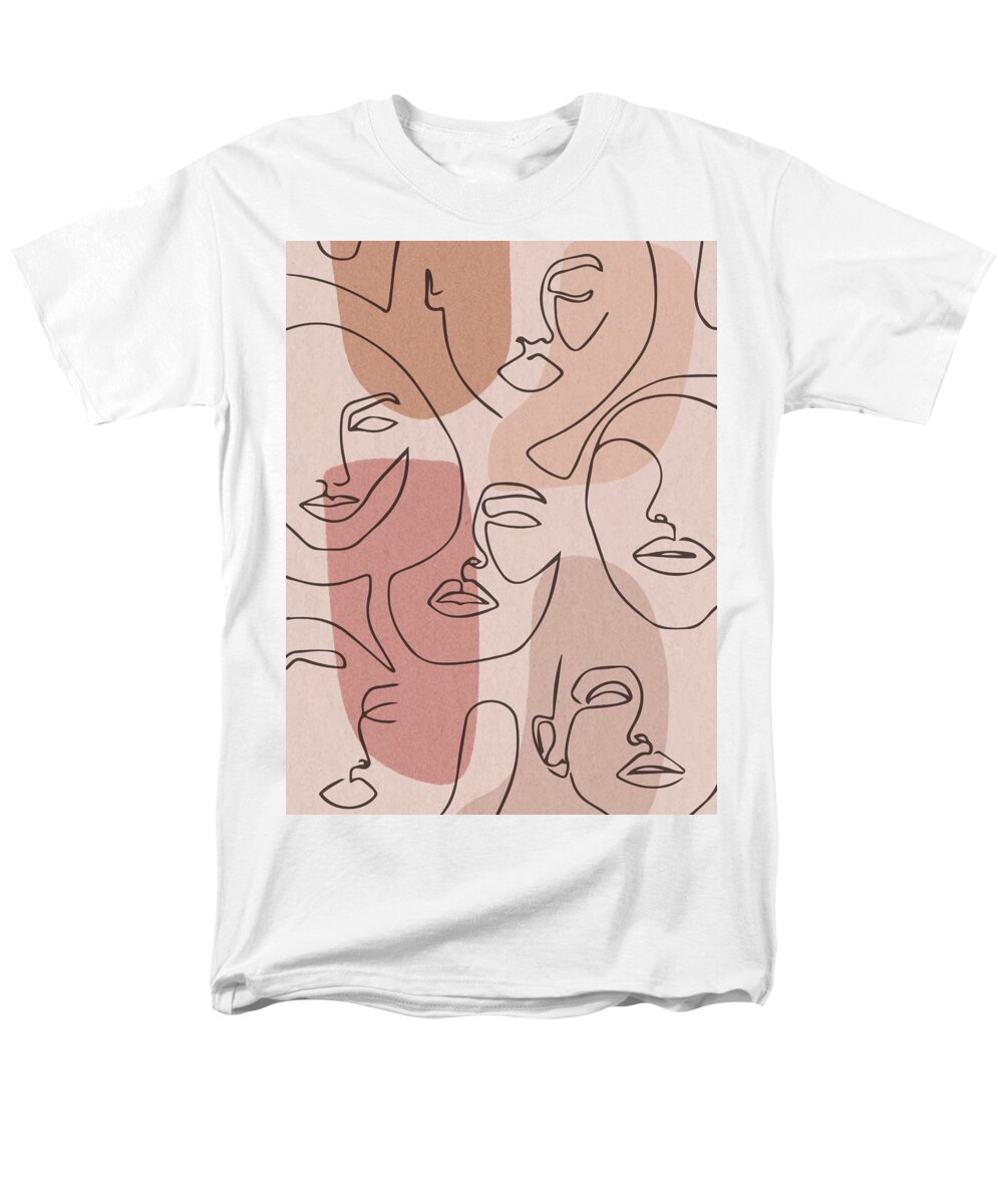 One Line Drawing Abstract Face Seamless Pattern Modern Minimalist Art Abstract Hand Faces T-Shirt by Mounir Khalfouf - Pixels