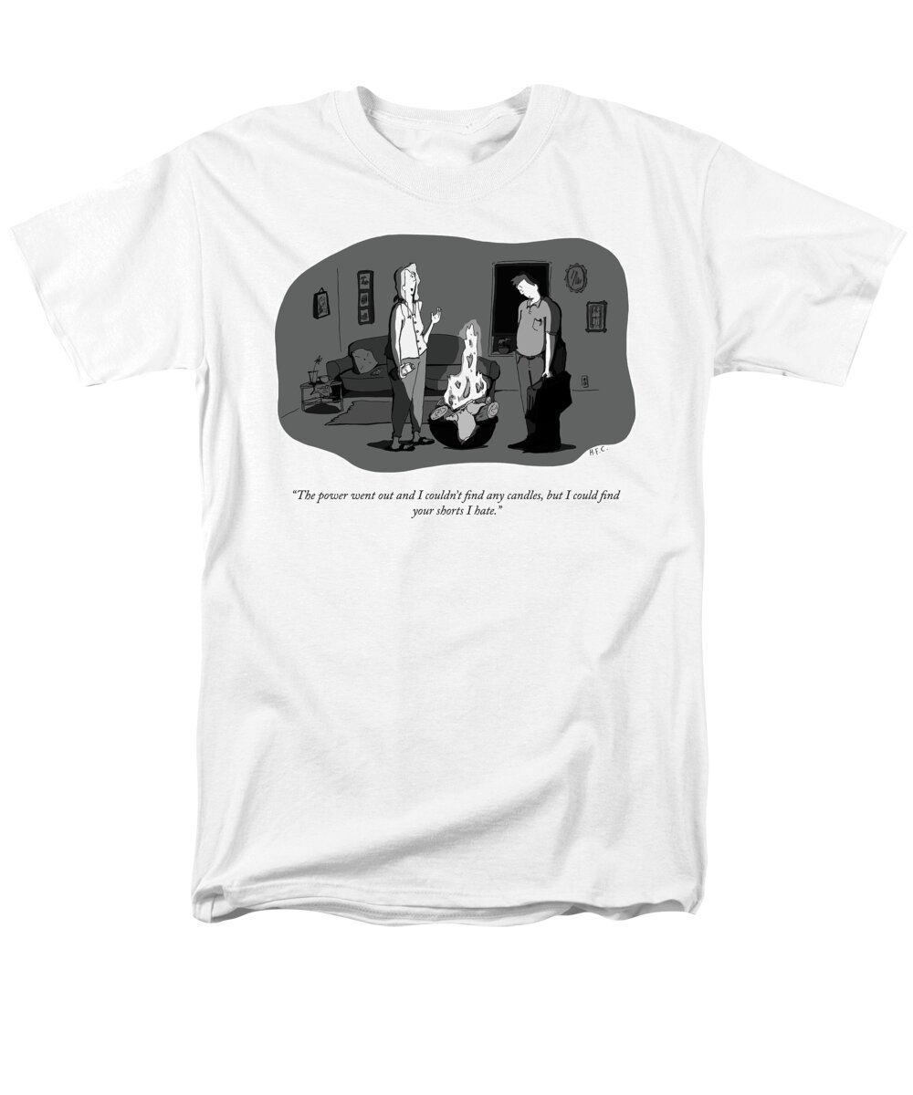 the Power Went Out And I Couldn't Find Any Candles Men's T-Shirt (Regular Fit) featuring the drawing The Power Went Out by Hilary Fitzgerald Campbell