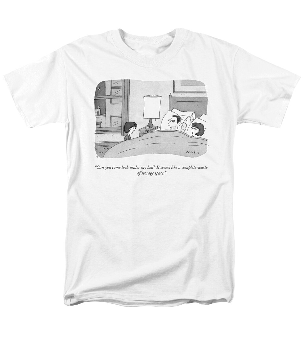 can You Come Look Under My Bed? It Seems Like A Complete Waste Of Storage Space.child Men's T-Shirt (Regular Fit) featuring the drawing Under My Bed by Peter C Vey