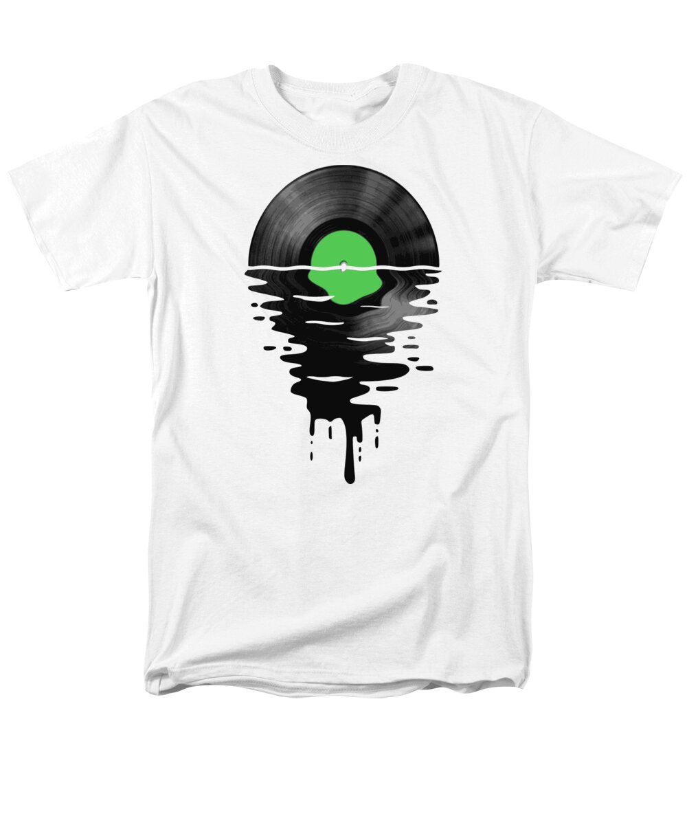 Vinyl Men's T-Shirt (Regular Fit) featuring the digital art Vinyl LP Record Sunset Green by Megan Miller