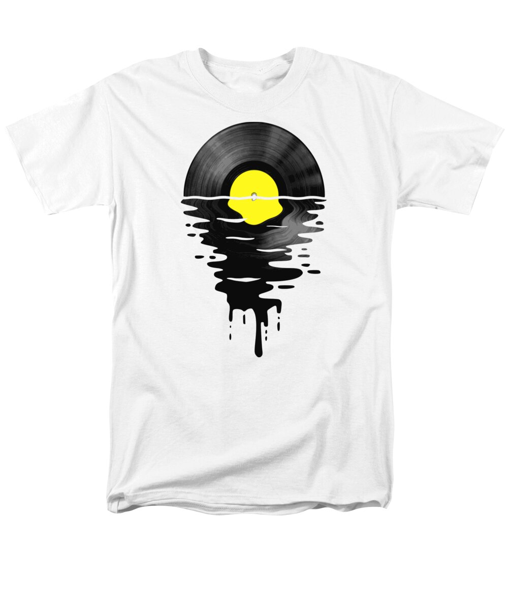 Vinyl Men's T-Shirt (Regular Fit) featuring the digital art Vinyl LP Record Sunset yellow by Filip Schpindel