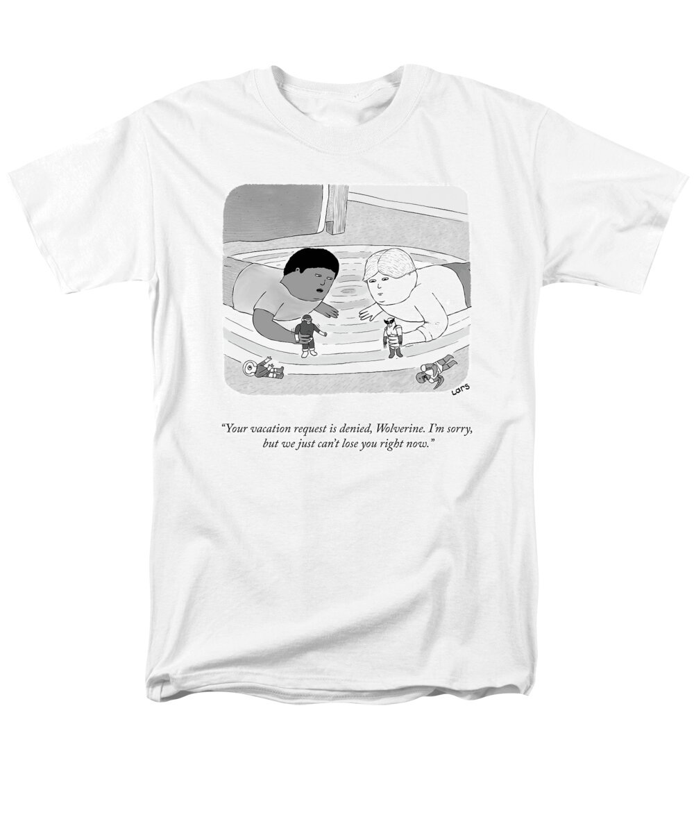 your Vacation Request Is Denied Men's T-Shirt (Regular Fit) featuring the drawing Your Vacation Request by Lars Kenseth