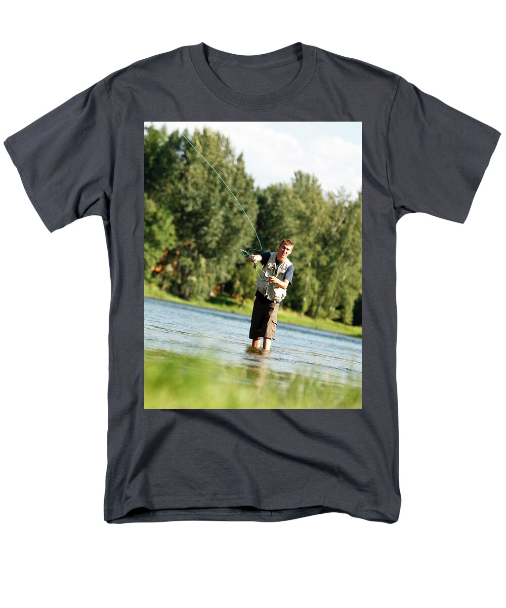 A Teenage Boy Fly Fishing In Swan River #3 T-Shirt by Jordan Siemens - Fine  Art America