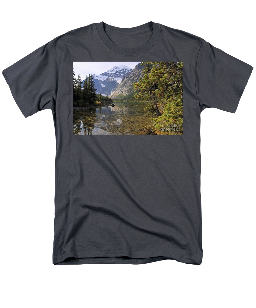 Reflection Men's T-Shirt (Regular Fit) featuring the photograph Mount Edith Cavell Reflection by Teresa Zieba