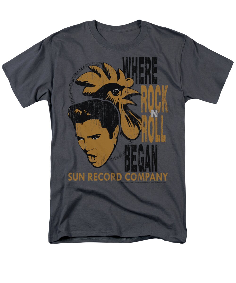 Sun Record Company Men's T-Shirt (Regular Fit) featuring the digital art Sun - Elvis And Rooster by Brand A
