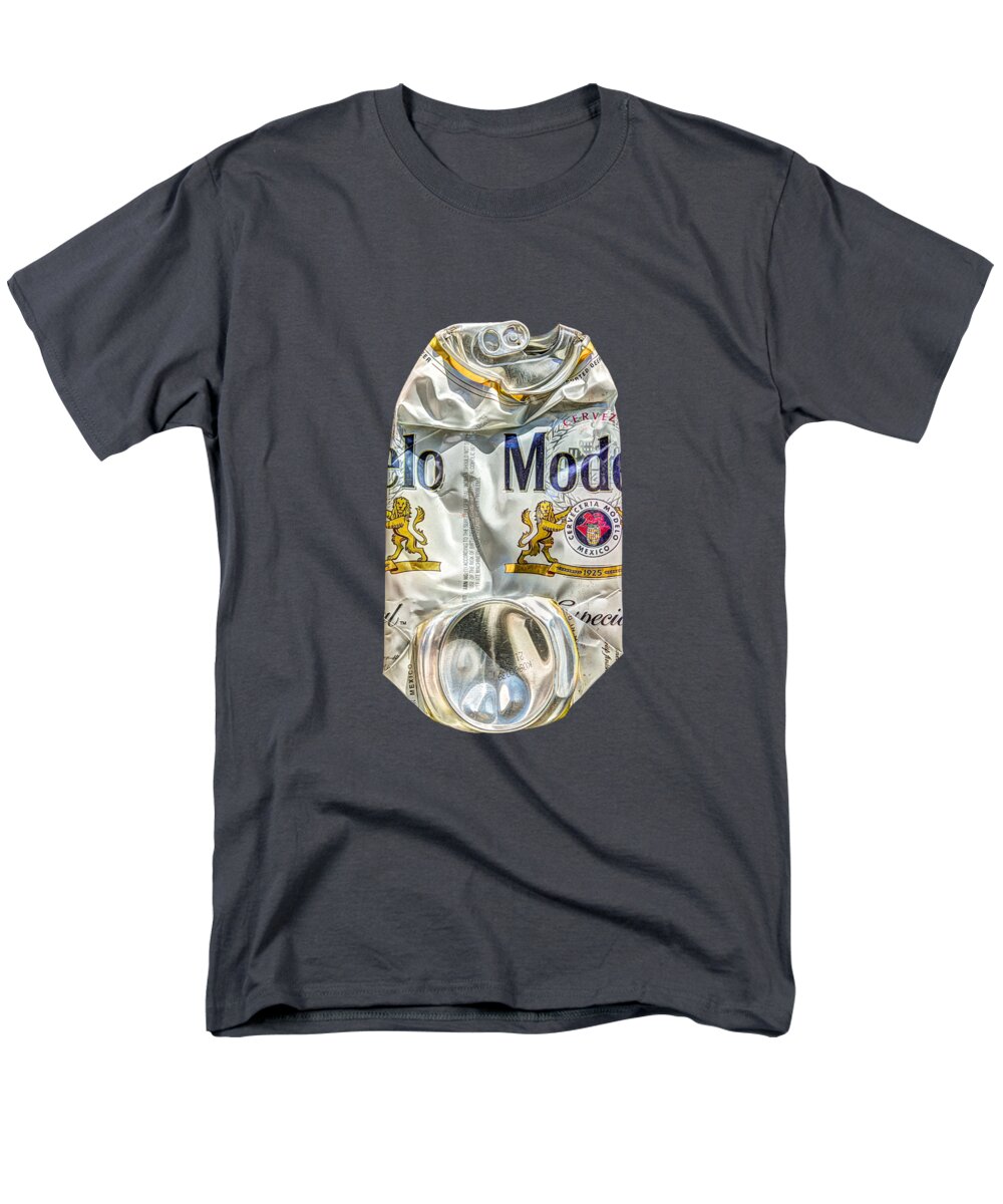 Beer Can Men's T-Shirt (Regular Fit) featuring the photograph Crushed Beer Can Especial on BW Plywood 82 by YoPedro