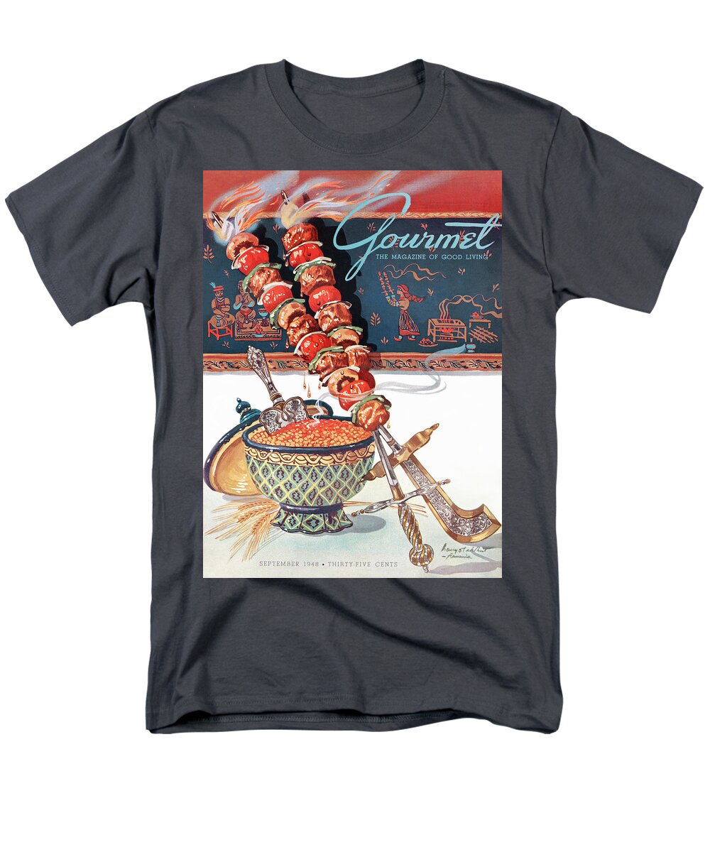 Food Men's T-Shirt (Regular Fit) featuring the painting Gourmet Magazine September 1948 by Henry Stahlhut