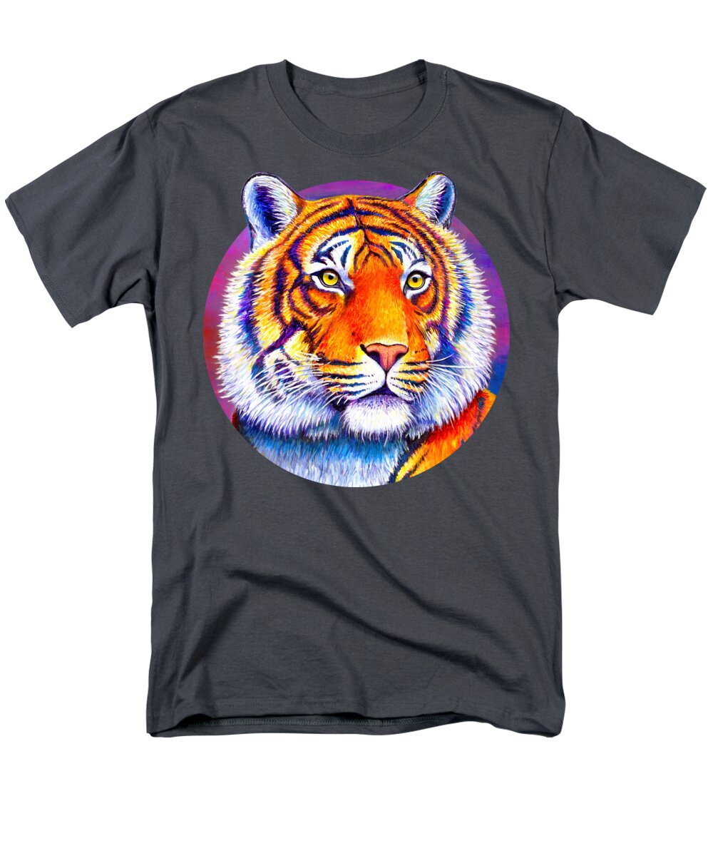 Tiger Men's T-Shirt (Regular Fit) featuring the painting Fiery Beauty - Colorful Bengal Tiger by Rebecca Wang
