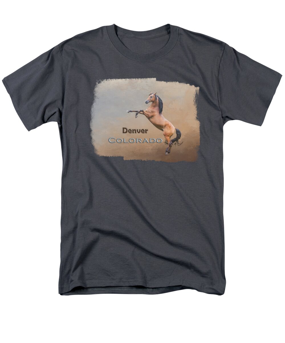 Denver Men's T-Shirt (Regular Fit) featuring the mixed media Mustang Denver Colorado by Elisabeth Lucas