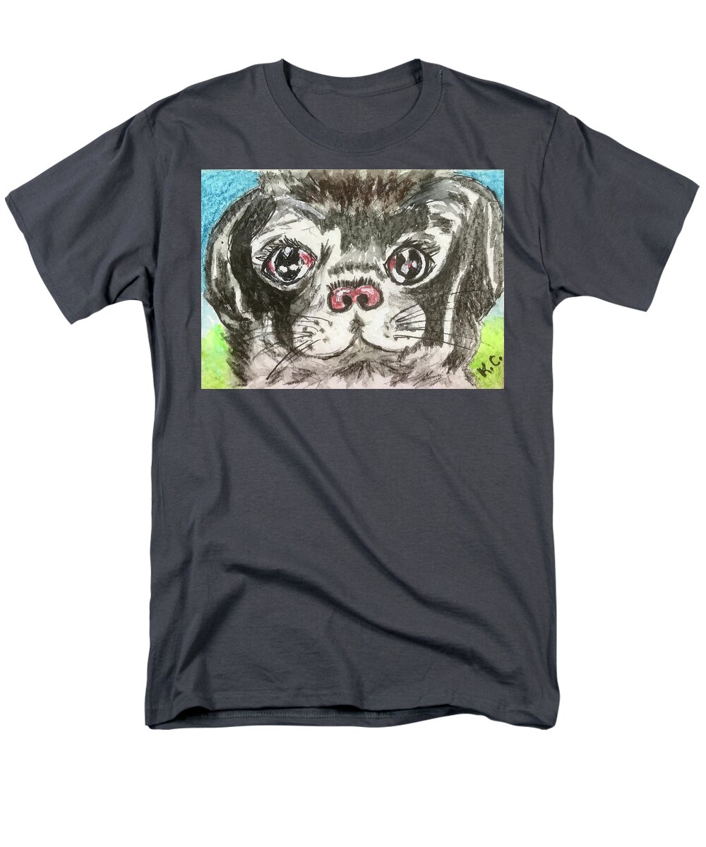 Little Black Pug Men's T-Shirt (Regular Fit) featuring the painting My Little Black Pug by Kathy Marrs Chandler