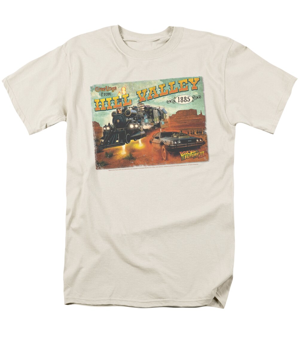 Back To The Future Iii Men's T-Shirt (Regular Fit) featuring the digital art Back To The Future IIi - Hill Valley Postcard by Brand A
