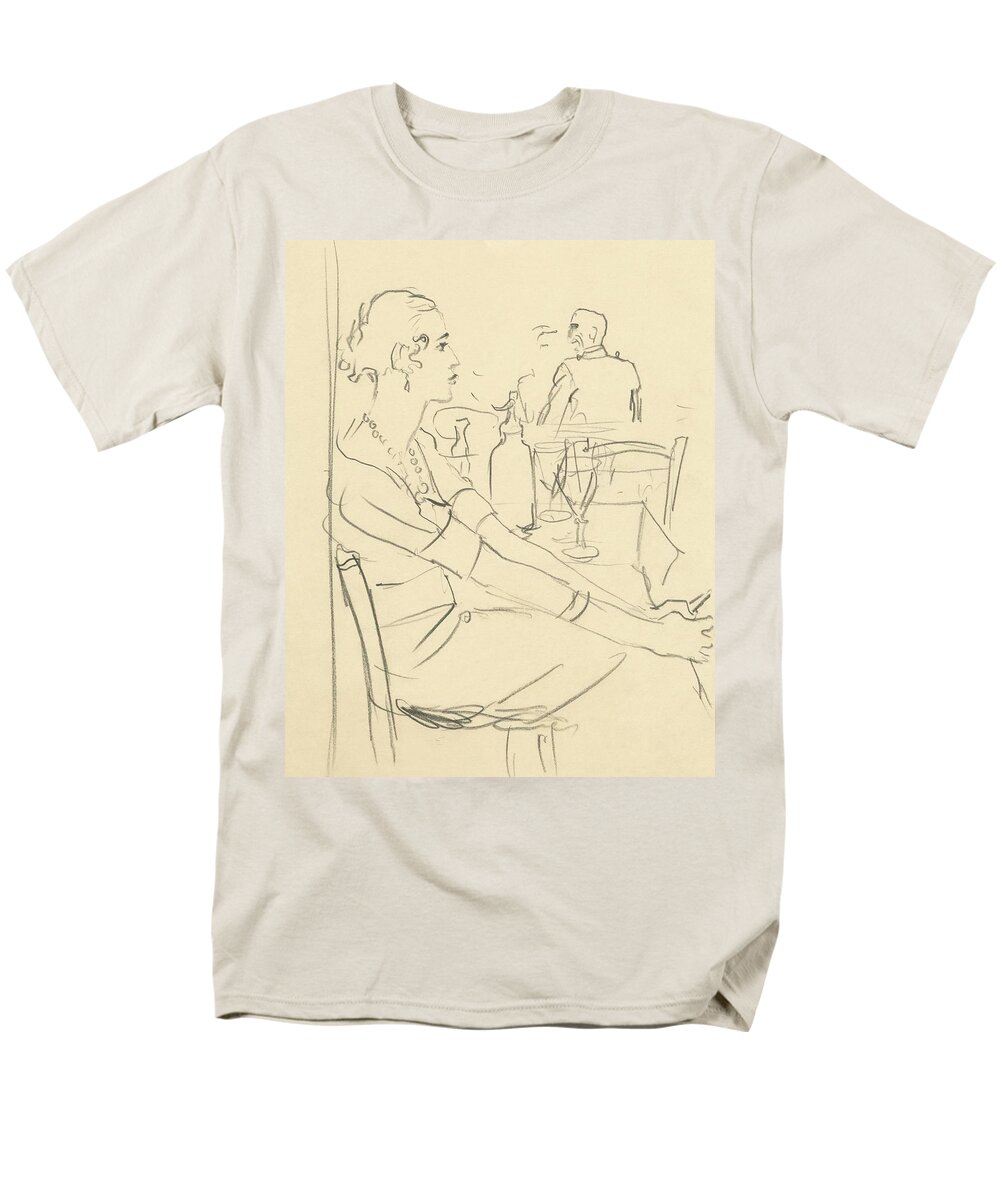 Dining Room Men's T-Shirt (Regular Fit) featuring the digital art Illustration Of A Woman Sitting Down by Carl Oscar August Erickson